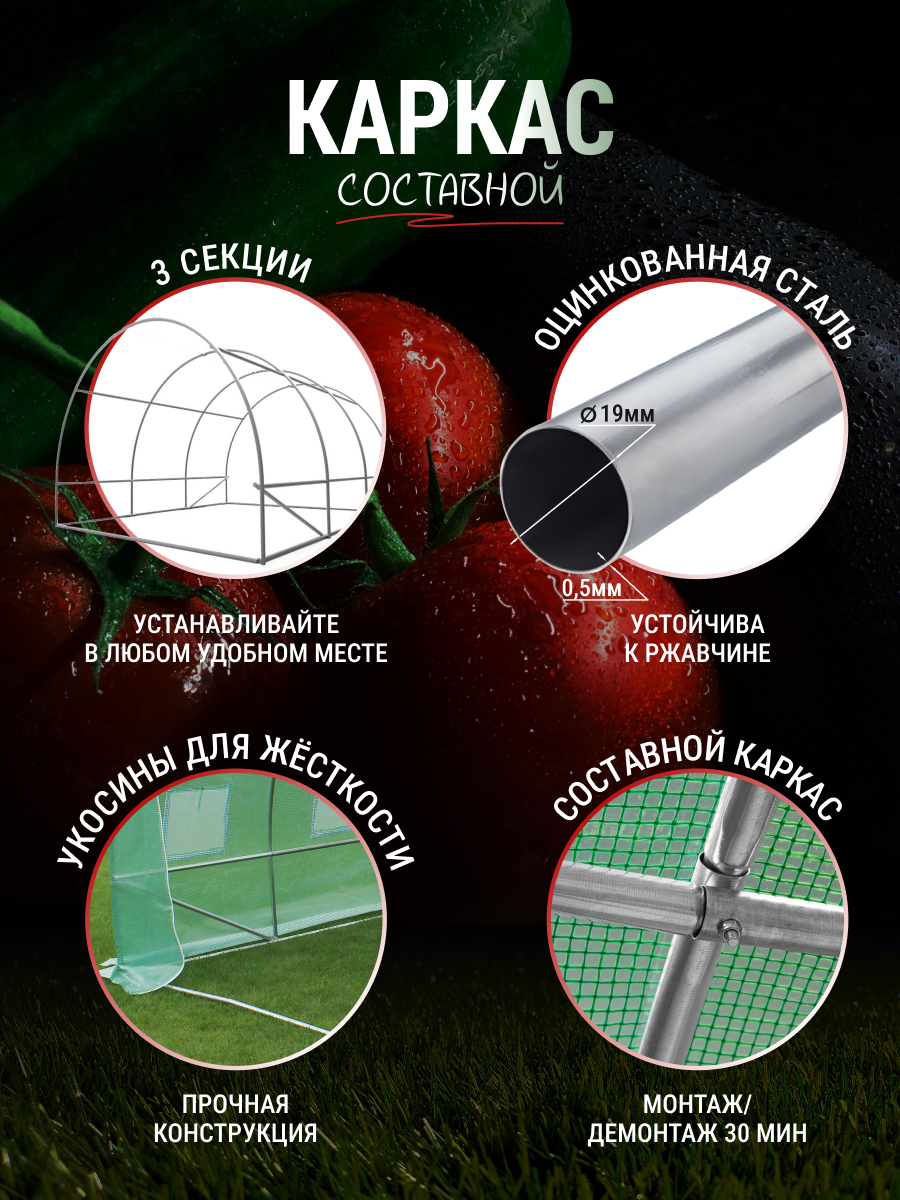 Теплица каркасная РостОК 3 x 3 x 2 метра Теплица каркасная РостОК 3 x 3 x 2 метра